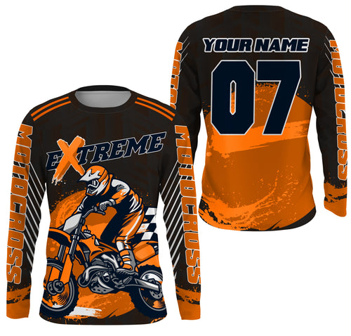 Kid adult youth custom orange UPF30+ Motocross jersey extreme racing MX Off-Road Motorcycle PDT38