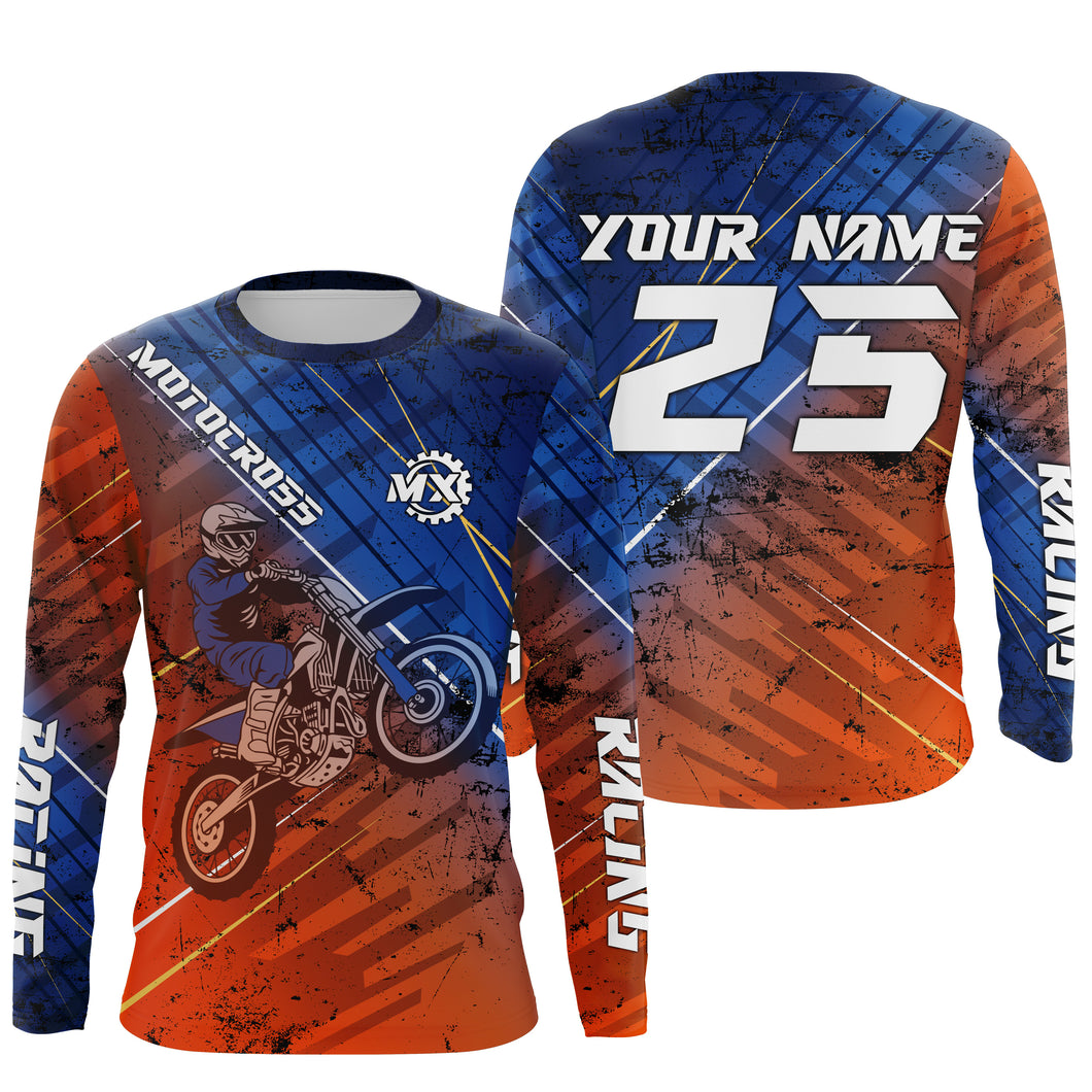 Motocross jersey for men women kids orange custom dirt bike racing UPF30+ off-road riding shirt PDT115