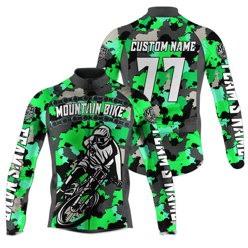Custom Mens MTB cycling jersey Green camo bike shirt with 3 pockets UPF50+ Mountain biking gear| SLC88