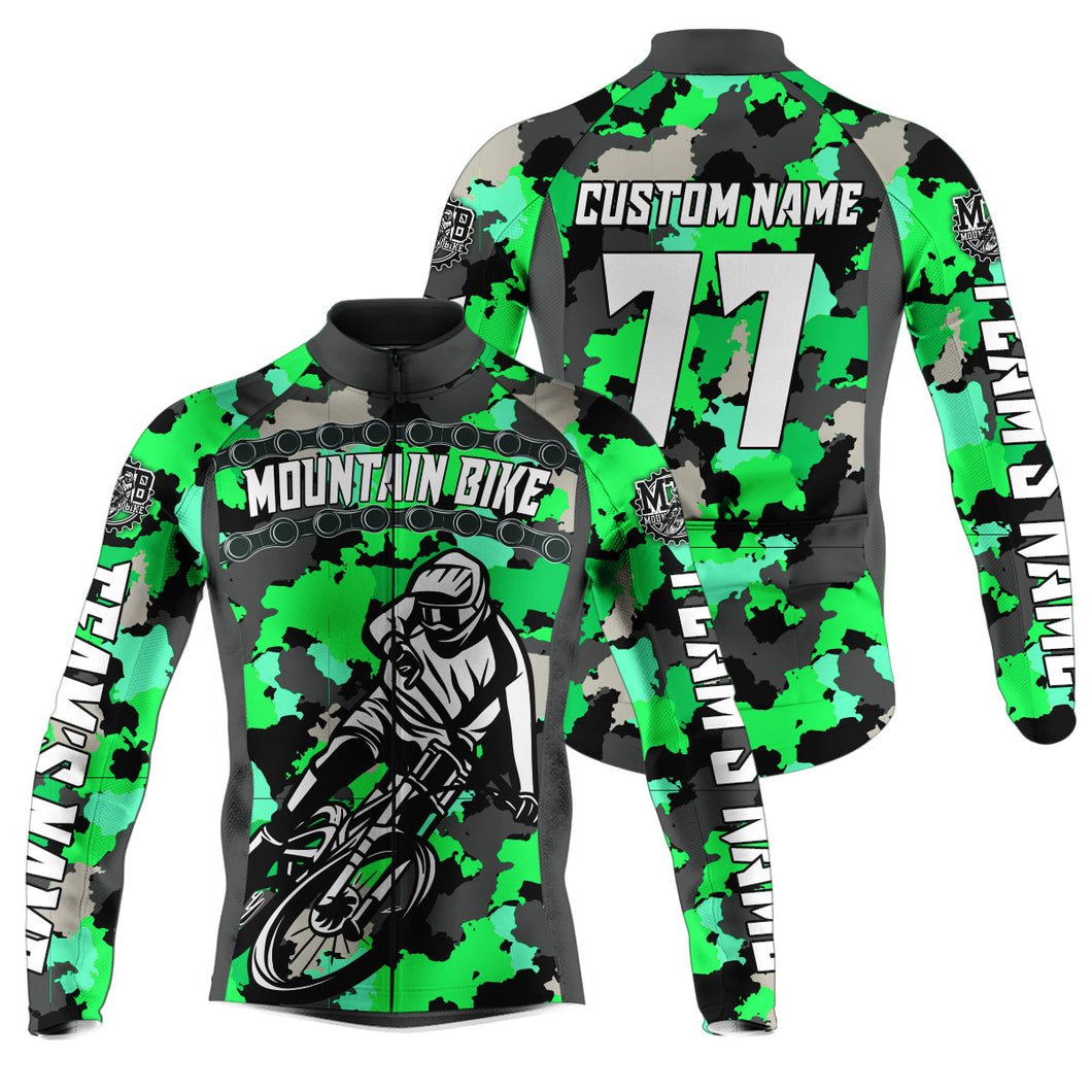 Custom Mens MTB cycling jersey Green camo bike shirt with 3 pockets UPF50+ Mountain biking gear| SLC88