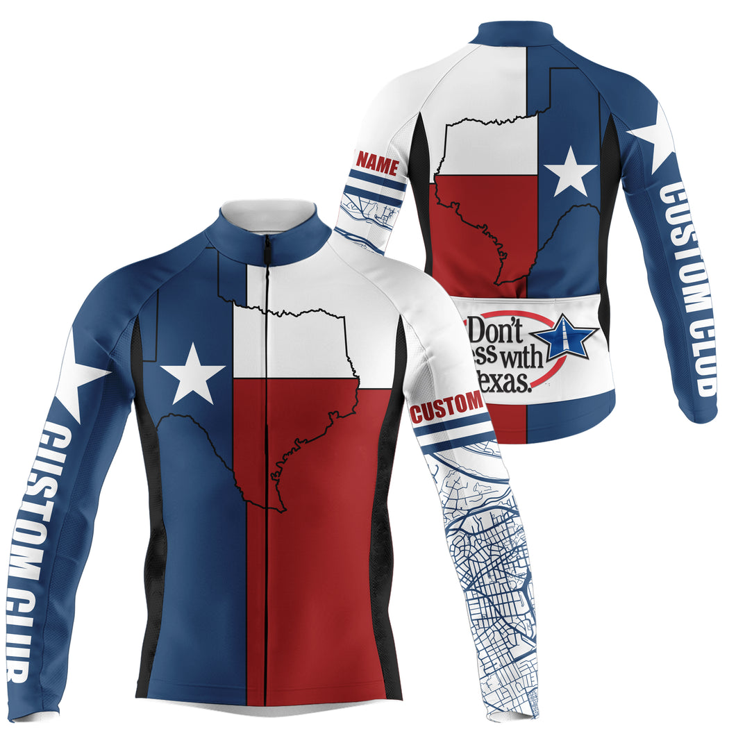 Texas flag Men's cycling jersey - Bike shirt with full zipper 3-rear pockets MTB BMX cycle gear| SLC141