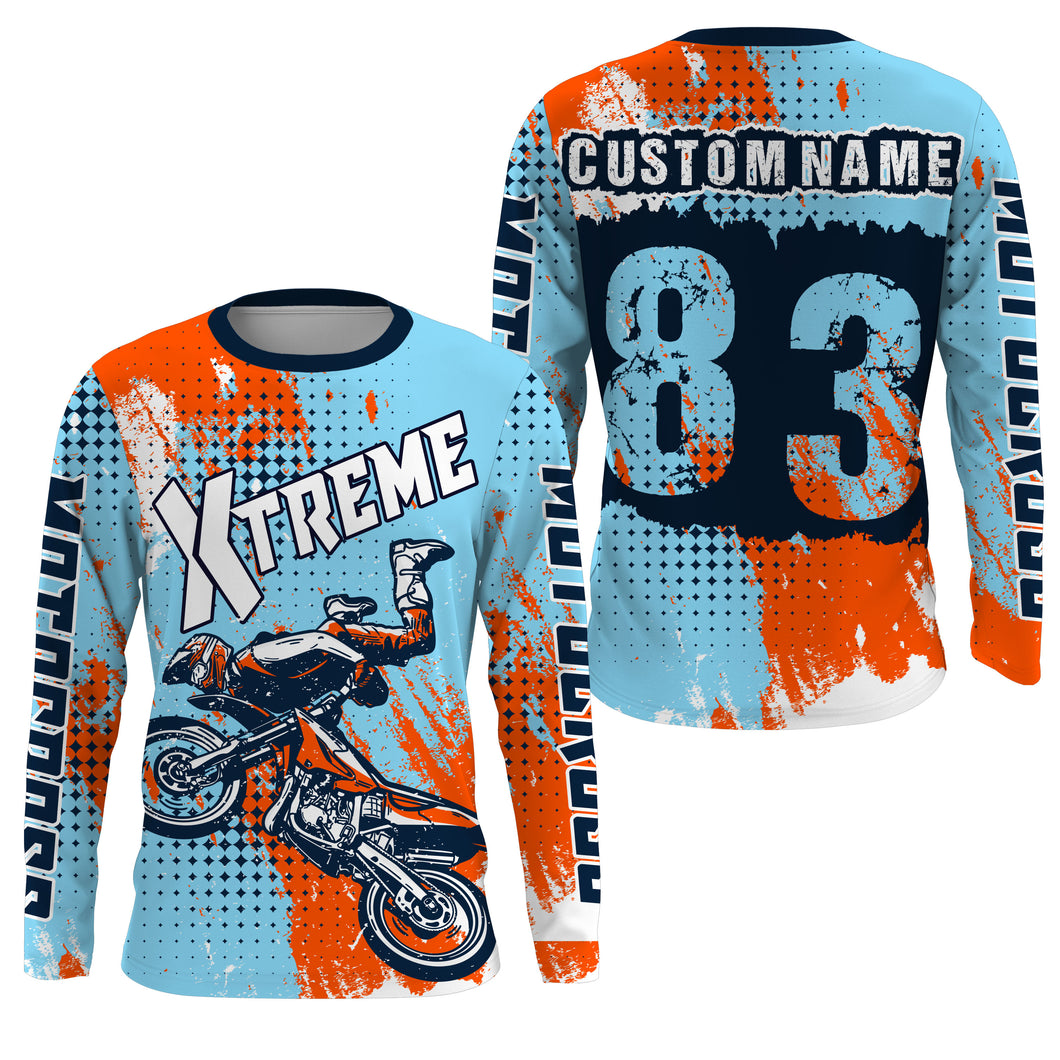 Personalized blue Motocross jersey adult&kid dirt bike shirt UV protective MX extreme motorcycle PDT21