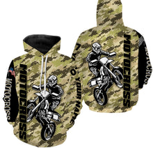 Load image into Gallery viewer, Motocross Rider Personalized Long Sleeves Hoodie T-shirt, Camo All Over Printed Motorcycle Off-road Racing| NMS299