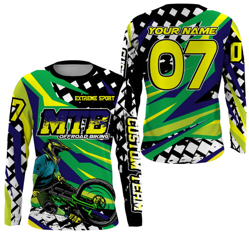 Green mountain bike shirt UPF30+ Personalized Adult kid MTB jersey cycling gear mens| SLC135