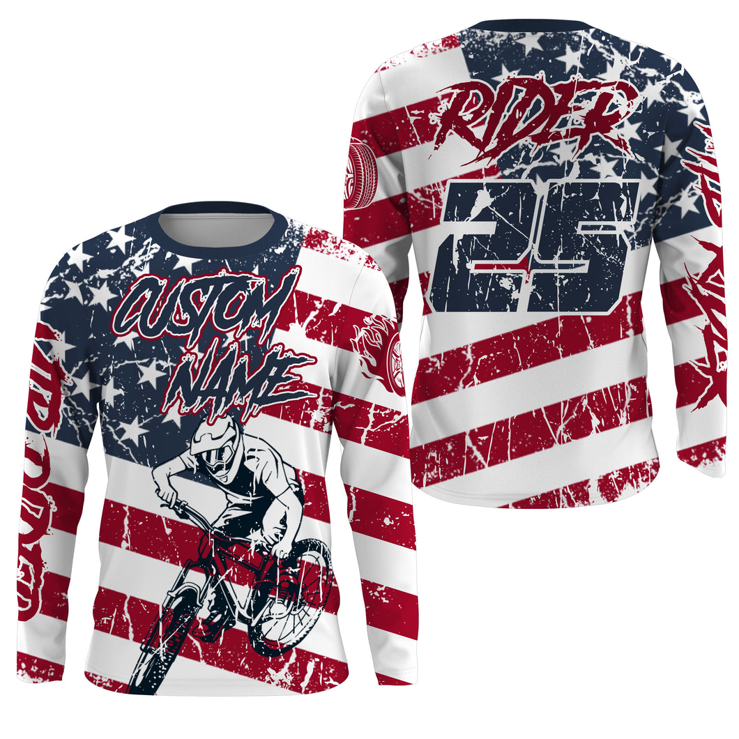 Custom American MTB jersey UPF30+ USA adult kid mountain bike shirt patriotic cycling gear| SLC99