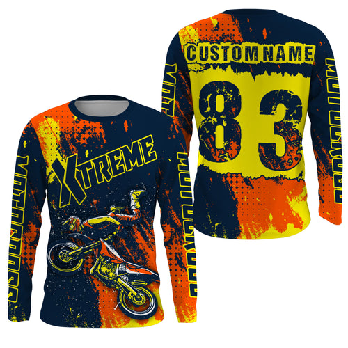 Personalized jersey adult kid yellow dirt bike shirt UV protective MX xtreme motorcycle PDT19