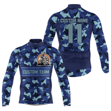 Load image into Gallery viewer, Mens MTB cycling jersey with 3 pockets UPF50+ Blue camo road bike shirt Mountain bike gear| SLC90