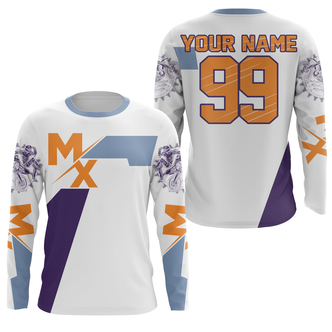 White Motocross long sleeve jersey kid adult custom dirt bike shirt off-road UPF30+ extreme racing PDT186