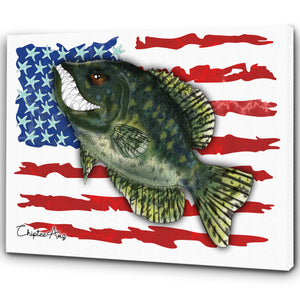 Angry Crappie fishing art with American flag ChipteeAmz's art Matte Canvas AT037