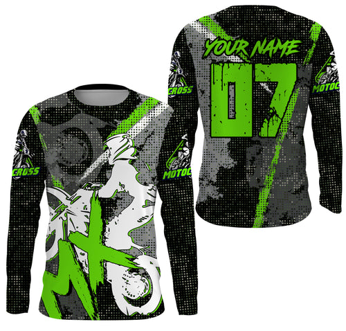 Kids boys girls custom Motocross off-road jersey green UPF30+ xtreme MX dirt bike shirt motorcycle PDT191