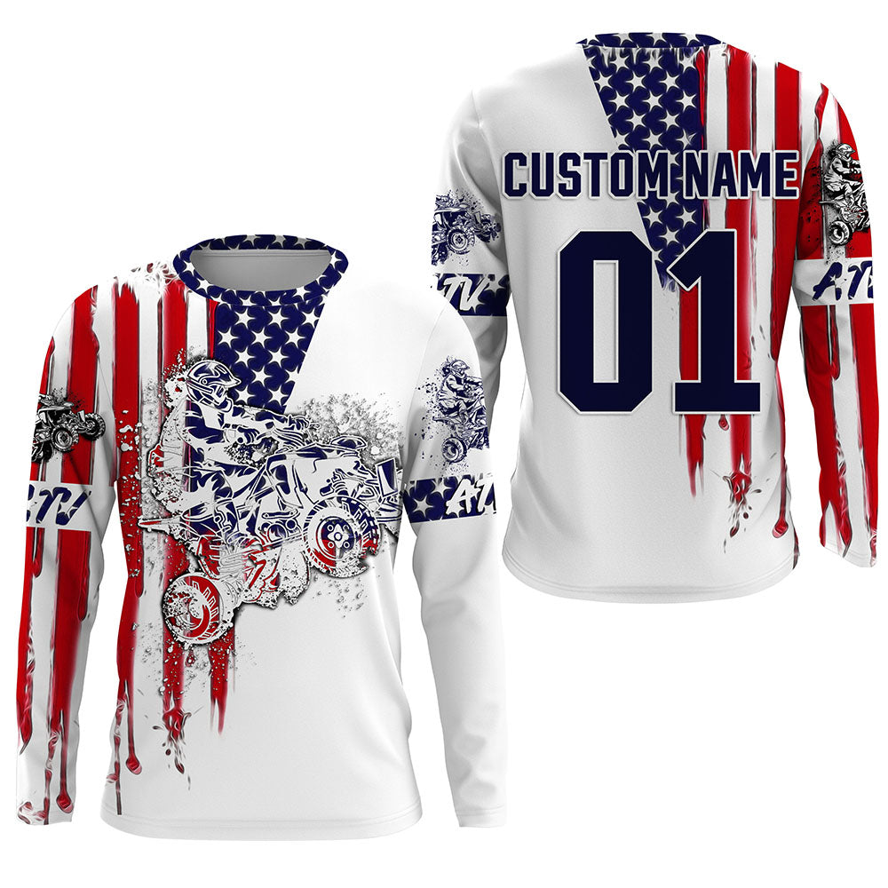 Custom Quad Bike Shirt UPF30+ ATV Motocross Jersey Racing Adult Youth American Flag Long Sleeves NMS1338