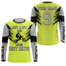 Load image into Gallery viewer, Just A Boy Who Loves Dirt Bikes custom jersey green UPF30+ men boys motocross racewear off-road NMS969