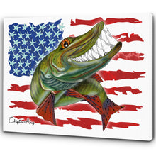 Load image into Gallery viewer, Musky fishing with American flag ChipteeAmz&#39;s art Matte Canvas AT012