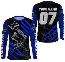 Load image into Gallery viewer, Xtreme customizable UPF30+ blue MX jersey for kid youth adult dirt bike racing shirt motorcycle PDT33