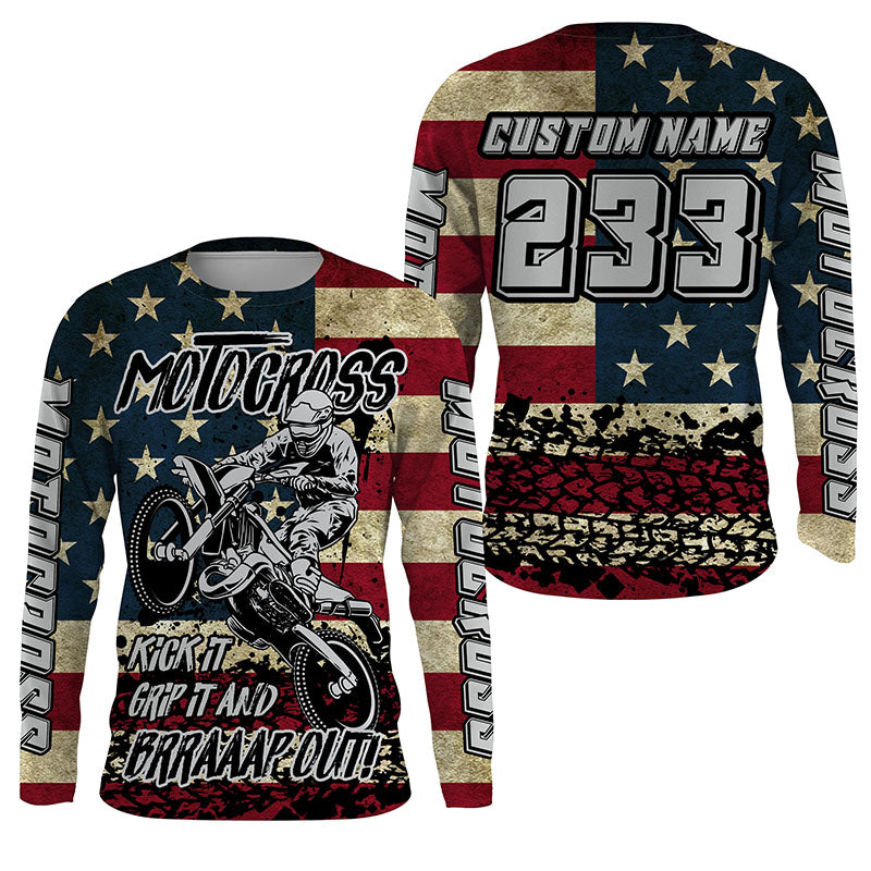 American Flag Personalized Motocross Jersey UPF30+ Patriotic Dirt Bike Racing Motorcycle Shirt NMS1239