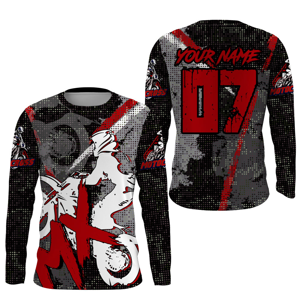 Red MX Jersey Custom UPF30+ Dirt Bike Shirt For Men Women Youth Long Sleeve Motocross Racing PDT464