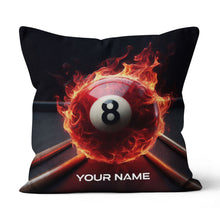 Load image into Gallery viewer, Personalized Flaming 8 Ball Pool Cue Billiard Pillow, Best Pillows Gifts TDM0748