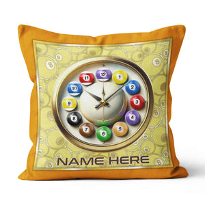 Funny Clock Billiard Balls Custom Yellow Pillow, Best Pool Throw Pillow TDM0903