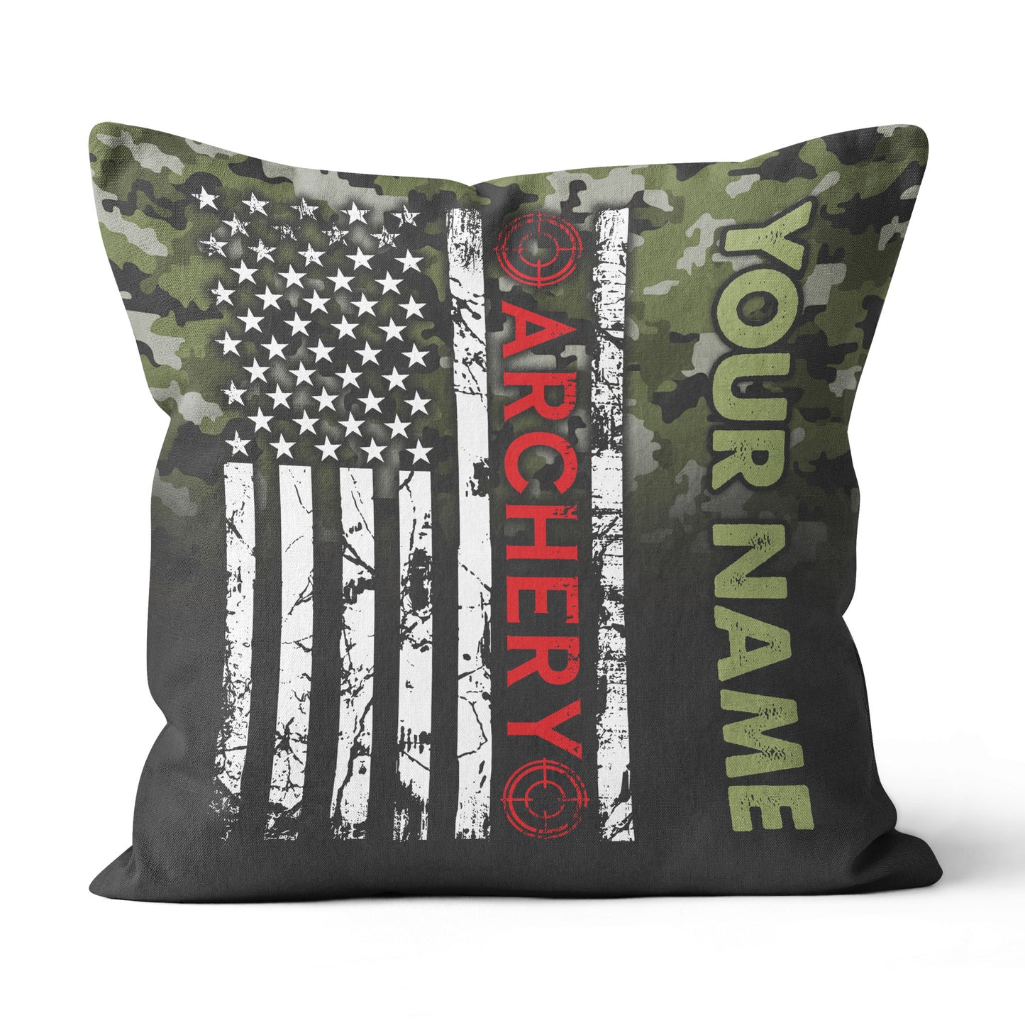 Personalized Green Camouflage US Flag Archery Pillows Best Archery Gifts VHM0849