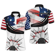 Load image into Gallery viewer, Personalized Men Polo Bowling Shirt, American Flag Bowling Short Sleeve Men Bowlers Jersey NBP50