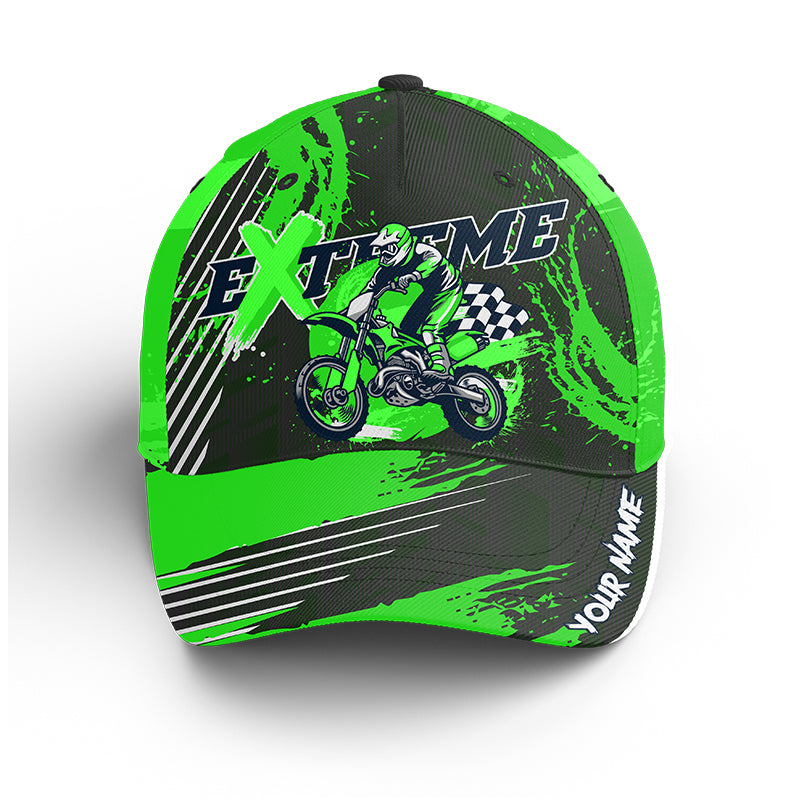 Personalized Green Dirt Bike Cap - Custom Name Biker BWB Hat Motorcycle Lovers Cap Off-Road CDT03