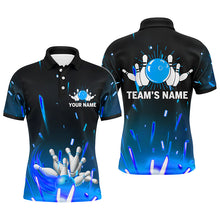 Load image into Gallery viewer, Personalized Men Polo Bowling Shirt Flame Bowling Ball and Pins Short Sleeve Polo for Men Bowlers NBP06