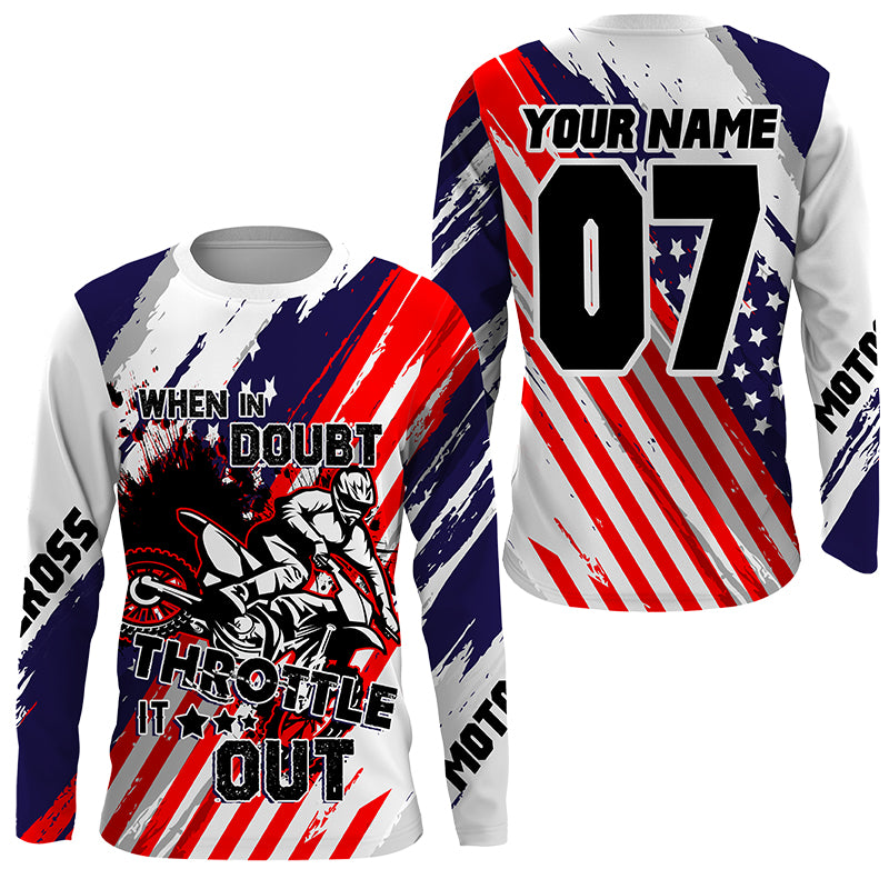 Patriotic Personalized Dirt Bike Jersey UPF30+ When in Doubt Throttle It out American Motocross NMS1184