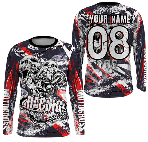 Personalized Racing Jersey UV Protect, UPF30+ Dirt Bike Long Sleeves Skull Motocross Racewear NMS1244