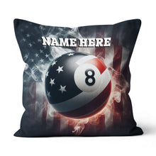 Load image into Gallery viewer, Personalized 8 Ball Pool US Flag Smoke Pillow, Patriotic Billiard Pillow TDM0852