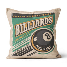 Load image into Gallery viewer, Personalized Retro Billiard Tournament Throw Pillow Gift For Pool Player VHM0840