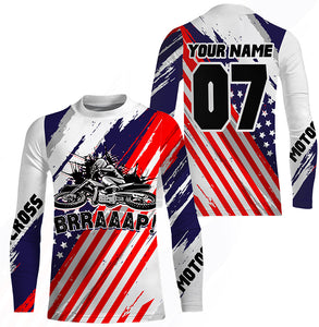 Patriotic Personalized Dirt Bike Jersey UPF30+ Brap MX Racing American Flag Motocross Shirt NMS1252