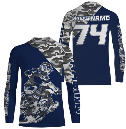Blue camo custom name&number Motocross racing jersey kids men women UV dirt bike shirt motorcycle PDT133