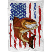 Load image into Gallery viewer, Redfish fishing American flag funny Red drum ChipteeAmz&#39;s art custom name fishing fleece blanket AT053