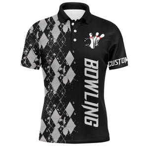 Personalized Men Polo Bowling Shirt, Custom Name Argyle Pattern Bowler Team Jersey NBP23