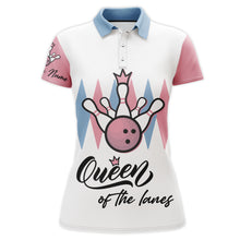 Load image into Gallery viewer, Personalized Women Polo Bowling Shirt, Queen of The Lanes, Short Sleeve Female Bowlers Jersey NBP30