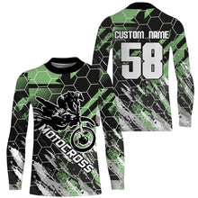 Load image into Gallery viewer, Custom motocross jersey UPF30+ kid mens womens green dirt bike racing off-road motorcycle racewear NMS951