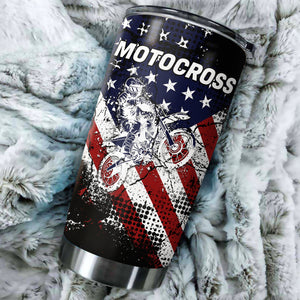 Custom USA Flag Motocross Tumbler Cup - Off-Road Dirt Bike Tumbler Biker Patriotic Gift Drinkware CDT16