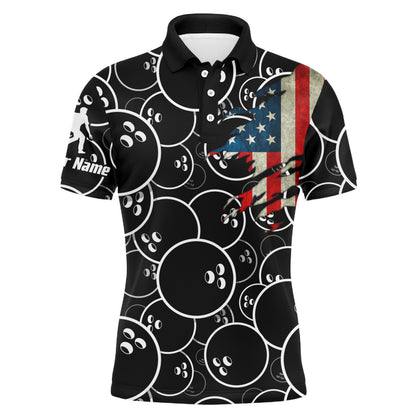 Custom American Flag Men Polo Bowling Shirt Black USA Bowling Short Sleeve Polo Men Bowlers NBP01