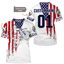 Load image into Gallery viewer, Custom logo dirtbike racing jersey UPF30+ adult kid Patriotic motocross off-road American riders NMS1012