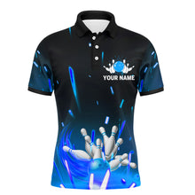 Load image into Gallery viewer, Custom Flame Bowling Shirt for Men, Polo Short Sleeve Blue Bowling Shirt for Team Bowlers Jersey NBP46