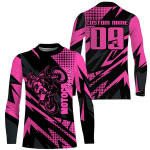 Girls Women UV Motocross Jersey Personalized MX Racing Pink Dirt Bike Off-road Long Sleeves NMS1224