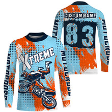 Load image into Gallery viewer, Personalized blue Motocross jersey adult&amp;kid dirt bike shirt UV protective MX extreme motorcycle PDT21