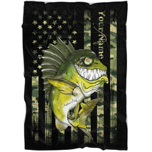 Load image into Gallery viewer, Largemouth Bass fishing American flag camo black funny bass fish ChipteeAmz&#39;s art custom fleece blanket AT049