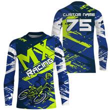 Load image into Gallery viewer, Blue Motocross jersey dirt bike custom shirt UPF30+ for kid men women MX racing off-road racewear PDT103