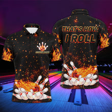 Load image into Gallery viewer, Men&#39;s Flame Polo Bowling Shirt, That&#39;s How I Roll, Custom Name Men Bowlers Jersey NBP92