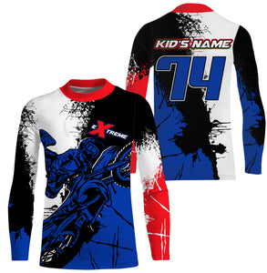 Custom MX jersey UV extreme Motocross racing men women kids blue&white dirt bike riding outfit  PDT198