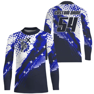 Youth kid adult custom jersey for Motocross UPF30+ blue MX shirt biker extreme off-road motorcycle PDT98