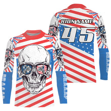 Load image into Gallery viewer, US flag skull personalized motocross jersey Patriotic dirt bike long sleeves kid adult motorcycle NMS1048