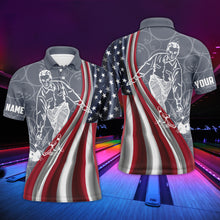 Load image into Gallery viewer, Patriotic Men&#39;s Polo Bowling Shirt, American Flag Custom Name Bowlers Jersey Short Sleeve NBP97