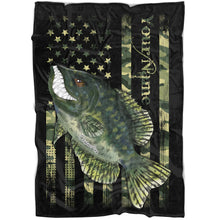 Load image into Gallery viewer, Crappie fishing American flag camo black angry crappie fish ChipteeAmz&#39;s art custom throw fleece blanket AT050